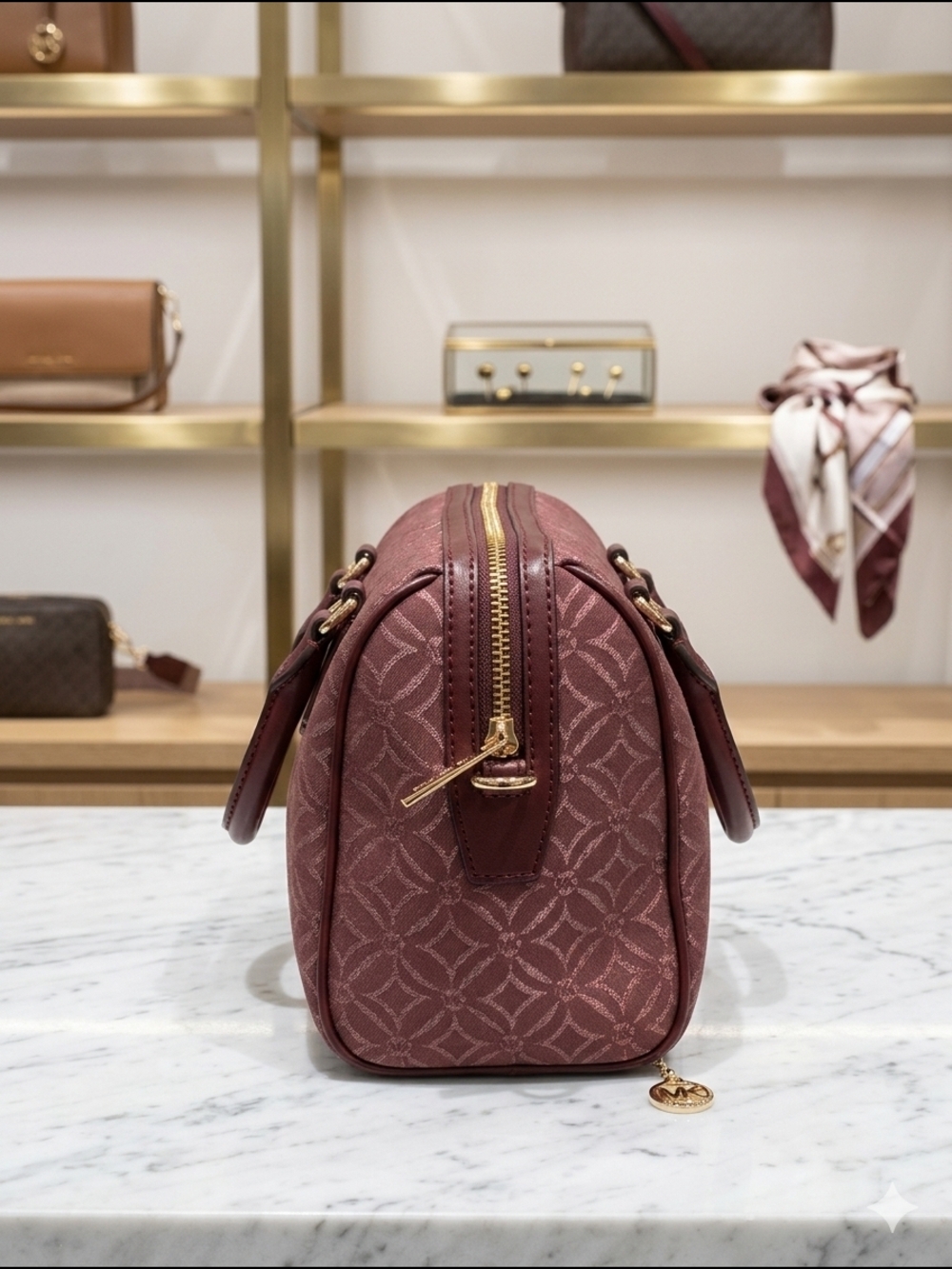 Michael Kors Travel Medium Duffle Satchel - Oxblood Multi Logo (NWT) - Picture 2 of 11